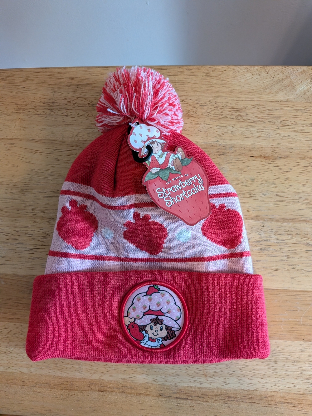 Women Pom Beanie Hat - Pink & Red